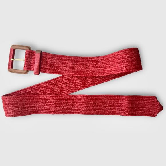 🍋2/$30- VTG 1980's Women's Woven Red Wide Belt Large Buckle Christmas - Picture 4 of 8